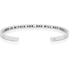 MantraBand Bracelets - GOD IS WITHIN HER, SHE WILL NOT FALL - Inspirational Engraved Adjustable Mantra Band Cuff Bracelet - Gifts for Women