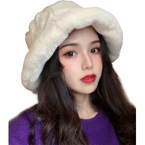 MioCloth Winter Faux Fur Bucket Hat Furry Fluffy Fuzzy Warm Fisherman Hat for Women Girl