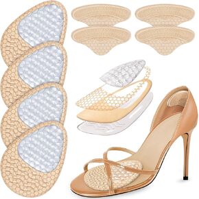 Metatarsal Pads Women, Ball of Foot Cushions (2 Pairs Foot Pads& Heel Pads), Heel Inserts for Women, High Heel Comfort Pads for Pain Relief, Anti Slip, Invisible Design, One Size Fits