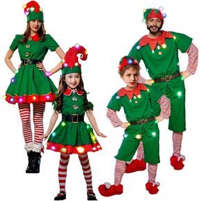 Kid Adult Christmas Elf Costume Santa's Helper Costume Boys Men Outfit Set
