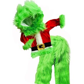 KOSUSANILL Little Kids Boys Girls Christmas Cosplay Costume Green Furry Monster Hooded Santa Claus Tops Green Fuzzy Pants Set