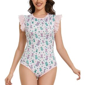 Bodysuit Romper Onesie Pajamas Bodysuit Top Button Crotch Onesies Ruffle Sleeves White-Toy