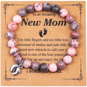 Pingyongchang New Mom Bracelet for Women Natural Crystals Stone Bracelets Handmade Braided Rope Gemstone Elastic String Bracelets for Mom Daughter Sister Friends Inspirational Gifts Jewelry