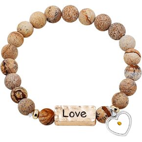 Uloveido Natural White Turquoise Green Pink Stone Powerful Encouragement Bracelets Charms Heart Mustard Seed Stretch Bracelet for Women Y1997