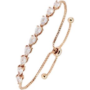 Stylish Bracelet with Tear drop-shaped Cubic Zirconia Stones, Adjustable Chain, Perfect for Bridal, Bridesmaids and Wedding Guests