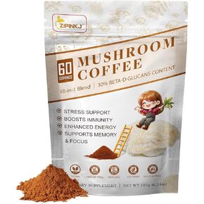 Mushroom Coffee Powder (30 Servings) with 10 Superfood Mushrooms - Lion's Mane, Cordyceps, Reishi, Chaga & L-Theanine Arabica Instant Coffee for Better Focus and Immunity