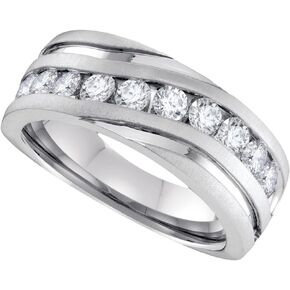 Solid 10k White Gold Round White Diamond Men's Channel Set Wedding Band OR Fashion Ring (1/4 cttw)