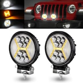 LED Light Pods,KaiDengZhe 72W 4.5" LED Work Light with Amber Strobe Halo Ring Off Road Pods Spot Flood Combo Lights Off Road Driving Fog Lights 12V -36V LED for Truck Pickup Jeep SUV ATV UTV-2PCS