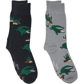 Foozys Men’s Fun Outdoors Themed Novelty Crew Socks | 2 Pairs in Two Colors (Alligator)