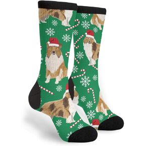 NGFF Rough Collie Christmas Holiday Men Women Casual Crazy Funny Athletic Fancy Novelty Graphic Crew Tube Socks Moisture Wicking Gift
