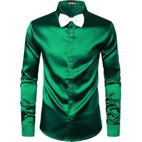 ZEROYAA Men's Luxury Shiny Silk Like Satin Button Up Dress Shirts