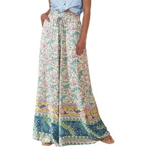 CFLONGE Women Wide Leg Pants Casual High Waist Floral Palazzo Pants for Women Flowy Trendy Lounge Boho Beach Trousers Pockets
