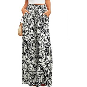 Bsubseach Wide Leg Palazzo Pants for Women Dressy Flowy Boho Lounge Pants Casual Beach High Waisted Drawstring Rayon Trousers