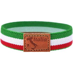 BDM Italy Flag Bracelet, Men and Women, Italian Flag and Leather, Elastic and Washable. 18-20cm