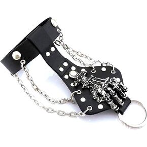 Xusamss Punk Rock Alloy Skull Hand Rivet Chain Cuff Bracelet,7"-8"