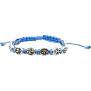 Miraculous Medal Bracelet on Woven Cord | Adjustable | Blue or Brown | Christian Jewelry | Great Catholic Gift for First Holy Communion and Confirmation | Made in Italy
