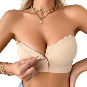 Sexy Code 1701 Strapless Front Closure Bra with Clear Strap Non-Slip Bandeau Seamless Non Padded Tube Top Bralette