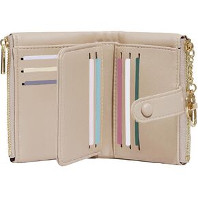 Sunwel Fashion Small Vegan Leather Wallet for Women RFID Blocking Ladies 13 Card Holder with Double Zipper Pocket (BEIGE)