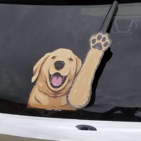 Bailey The Golden Retriever Dog Waving WiperTags with Decal for Rear Vehicle Wipers