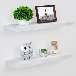 Axeman Rustic Floating Shelves, 24 Inch Gray Wood Floating Shelves for Wall Set of 2, 24W x 8D Distressed Farmhouse Shelves for Living Room Bedroom Laundry Room Garage - Grey Wash