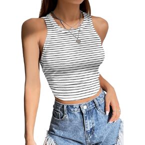 LOLONG Womens Crop Sleeveless Racerback Tank Tops Rib-Knit Casual Basic Shirts