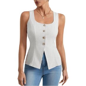 MakeMeChic Women's Sleeveless Button Down Tank Top Split Hem Slim Fit Shirt Tops
