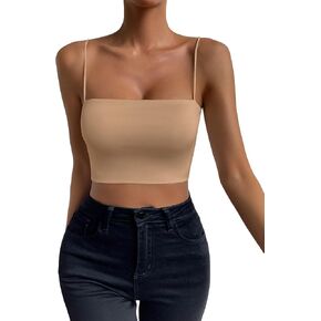 WDIRARA Women's Spaghetti Strap Solid Crop Cami Top Sleeveless Basic Cami Tank Tops