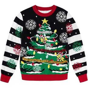 Lovekider 7-14 Years Girls Ugly Christmas Sweater for Kids Tinsel Garland Embellished Holiday Knit Pullovers