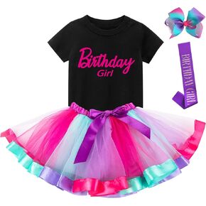 Pink Birthday Girl Outfit - Shirt, Tutu Skirt, Hair Bow, Satin Sash - Gifts for Girls Birthday Party
