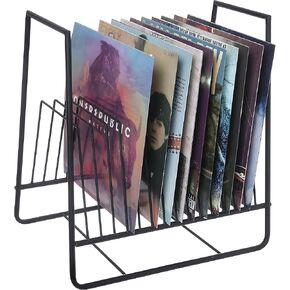 MyGift Matte Black Metal Vinyl Record Storage Holder Rack 16-Slot Display Stand Album Sleeves