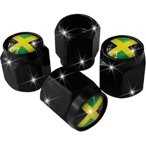 4 Pcs Jamaica Flag Jamaican Flag Tire Valve Stem Caps Cover, Metal Black Air Valve Cap, Aluminum Car Wheel Stem Caps, Universal Stem Covers for Cars, Trucks, Bikes, Motorcycles, Corrosion Resistant