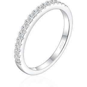 2mm 925 Sterling Silver Eternitys Ring for Women Cubic Zirconia Half Eternity Stackable Wedding Bands Size 4-12