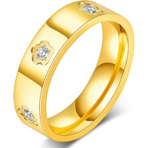 18k Gold Dainty Five Leaf Clover Inlaid Zircon Rings Love Friendship Gold Ring for Women Stainless Steel Wedding Band Promise Ring Jewelry Birthday Gifts for Women