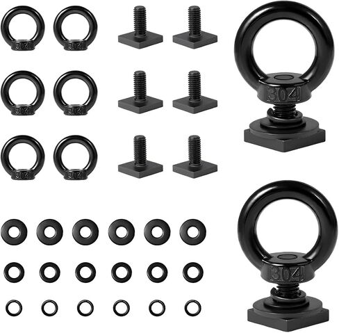 4 PCS T Track Mount Tie Down Anchor for Roof Rack, M8 Sturdy Stainless Steel T Slot Bolt Tie Down Rings Anchoring Kit, T Track Bolts Accessory for Holding Bungee Cord Rope Hooks (Black) in Kuwait