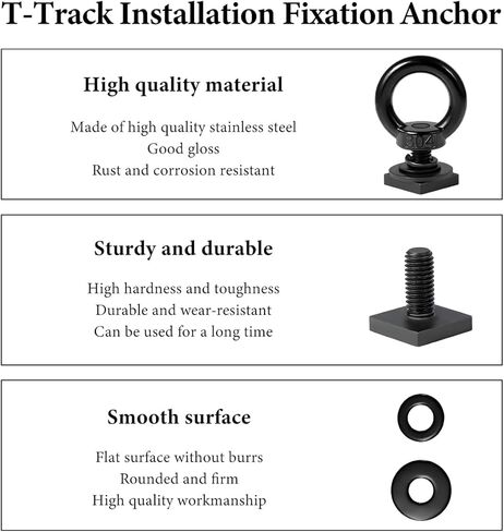 4 PCS T Track Mount Tie Down Anchor for Roof Rack, M8 Sturdy Stainless Steel T Slot Bolt Tie Down Rings Anchoring Kit, T Track Bolts Accessory for Holding Bungee Cord Rope Hooks (Black) in Kuwait