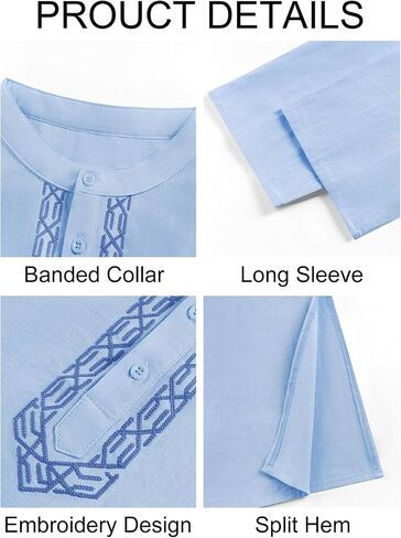 Runcati Mens Kaftan Thobe Button Down Casual Henley Shirts Long Sleeve Robe Cotton Linen Muslim Gown Shirt in Saudi Arabia