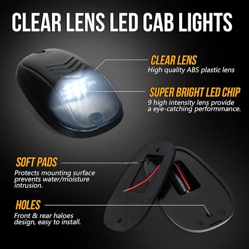 OPP ULITE LED Cab Lights White Marker Top Roof Running Lights, 5PCS Clear Lens 9-LED Bulbs Aftermarket Replacement, Compatible for Ford F150 F250 F350 Dodge Ram SUV Truck 4X4 ATV Offroad (DK018-W) in Saudi Arabia