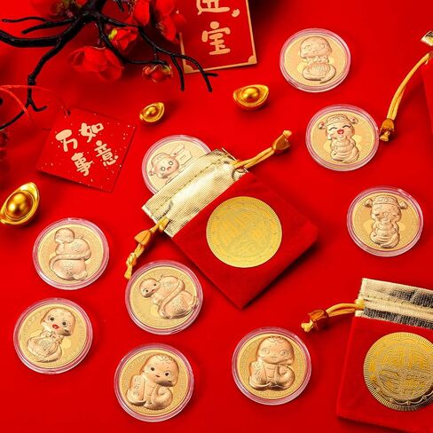 VAIPI 20 قطعة من العملات التذكارية لعام الأفعى - 2025 عملات تذكارية للأبراج الصينية هدايا السنة القمرية الجديدة عملات تزيين Lucky Feng Shui مع أكياس برباط - زخارف السنة الصينية الجديدة in Kuwait