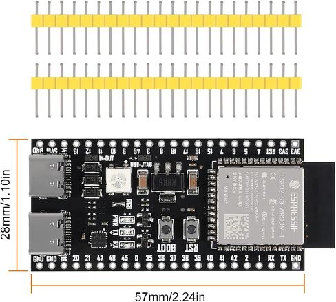 AITRIP 3PCS ESP32-S3-DevKitC-1-N16R8 ESP32-S3 لوحة تطوير Wi-Fi + BLE MCU وحدة تدمج وظائف Wi-Fi وBLE كاملة لـ Arduino in Kuwait