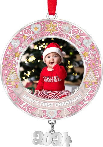 Baby‘s First Christmas Photo Ornament 2024, Personalized Baby Boy Girl First Christmas Ornament, Xmas Tree Hang Decoration, Keepsake Newborn Baby Picture Ornaments Pink in Saudi Arabia