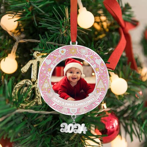 Baby‘s First Christmas Photo Ornament 2024, Personalized Baby Boy Girl First Christmas Ornament, Xmas Tree Hang Decoration, Keepsake Newborn Baby Picture Ornaments Pink in Saudi Arabia