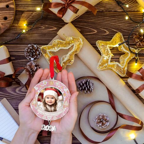 Baby‘s First Christmas Photo Ornament 2024, Personalized Baby Boy Girl First Christmas Ornament, Xmas Tree Hang Decoration, Keepsake Newborn Baby Picture Ornaments Pink in Saudi Arabia