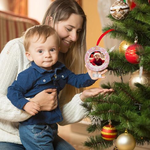 Baby‘s First Christmas Photo Ornament 2024, Personalized Baby Boy Girl First Christmas Ornament, Xmas Tree Hang Decoration, Keepsake Newborn Baby Picture Ornaments Pink in Saudi Arabia