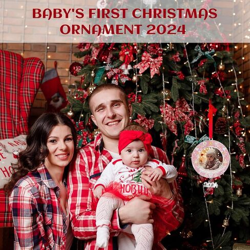 Baby‘s First Christmas Photo Ornament 2024, Personalized Baby Boy Girl First Christmas Ornament, Xmas Tree Hang Decoration, Keepsake Newborn Baby Picture Ornaments Pink in Saudi Arabia
