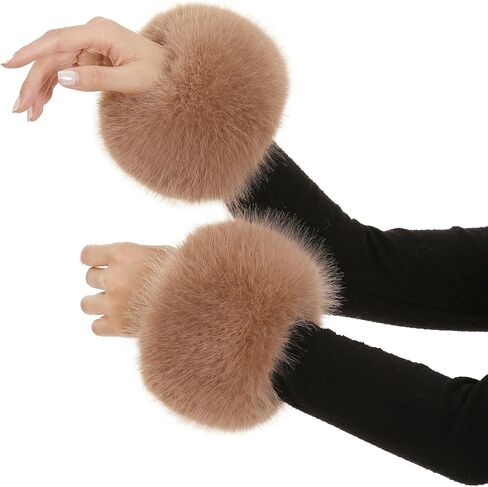Women's Faux Fur Wrist Cuffs, Winter Fox Furry Wristbands, Fluffy Fur Cuff Bracelets, Arm Warmers in Kuwait