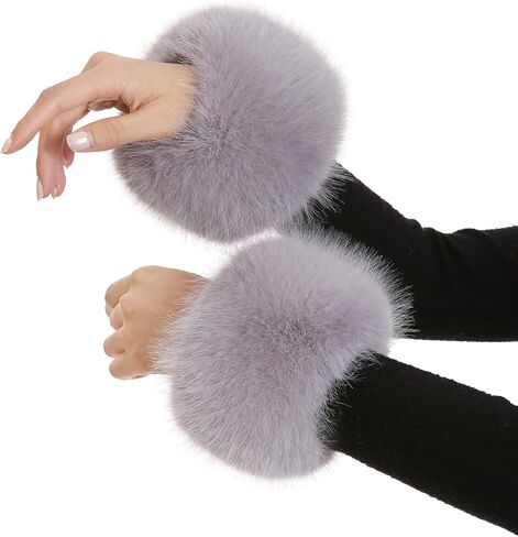 Women's Faux Fur Wrist Cuffs, Winter Fox Furry Wristbands, Fluffy Fur Cuff Bracelets, Arm Warmers in Kuwait