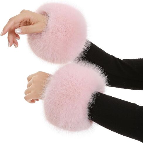Women's Faux Fur Wrist Cuffs, Winter Fox Furry Wristbands, Fluffy Fur Cuff Bracelets, Arm Warmers in Kuwait