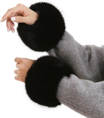Women's Faux Fur Wrist Cuffs, Winter Fox Furry Wristbands, Fluffy Fur Cuff Bracelets, Arm Warmers in Kuwait