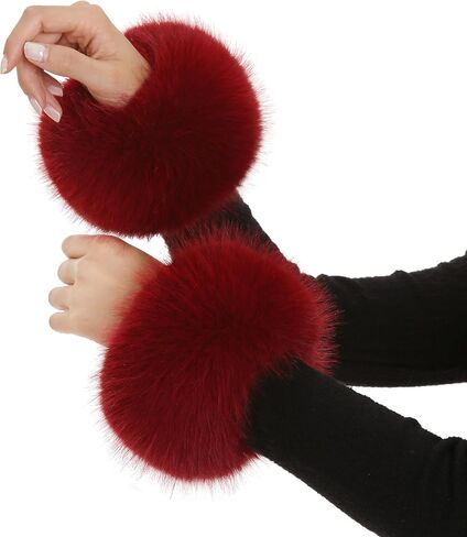 Women's Faux Fur Wrist Cuffs, Winter Fox Furry Wristbands, Fluffy Fur Cuff Bracelets, Arm Warmers in Kuwait
