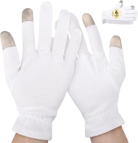 Segbeauty 12 Count Moisturizing Gloves with Touchscreen Fingers, Cotton Glove Liners with Elastic Band for Sleeping Overnight, White Cotton Glovesfor Men and Women, Work Gloves for Coin Handling Large in Saudi Arabia